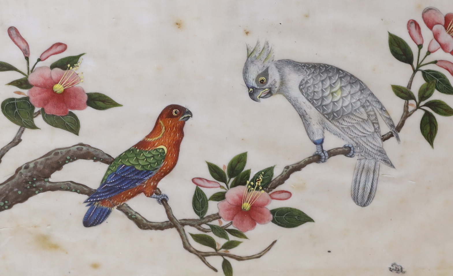 Chinese School, three gouaches on pith paper, Birds amongst flowers, largest 14 x 23cm